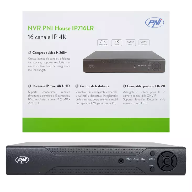 NVR PNI -talo IP716LR, 16 -kanavainen IP 4K, H.265, ONVIF - PNI tuotteet - 5949066524318 - 1