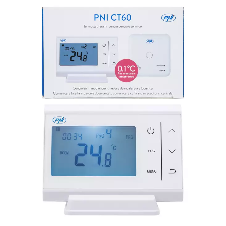 PNI CT60 langaton termostaatti lämmityslaitoksiin, valaistu näyttö, päivittäiset ohjelmat - PNI tuotteet - 5949066522338 - 1