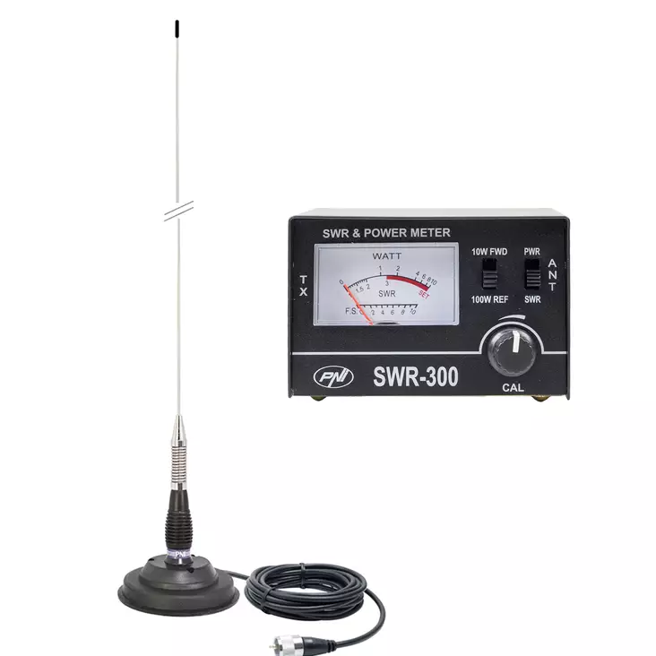 PNI ML100 CB antenni, 100 cm, 125 mm magneetti ja PNI SWR-300 heijastusmittari SWR-mittaukseen, musta - PNI tuotteet - 5949066540318 - 1