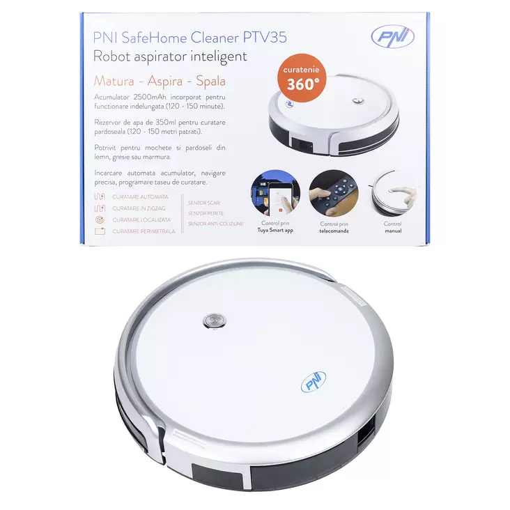 PNI SafeHome Cleaner PTV35 WiFi Smart Robot Vacuum Cleaner, 30W, ohjaus ja ohjelmointi omasta PNI Smart- tai Tuya-sovelluksesta - PNI tuotteet - 5949066520938 - 1
