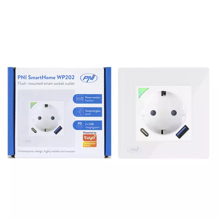 PNI SmartHome WP202 WiFi-älypistorasia, uppoasennettava, internet-ohjaus, erillinen PNI Smart- tai Tuya-sovellus, yhteensopiva Amazon Alexan ja Google Homen kanssa - PNI tuotteet - 5949066528828 - 1