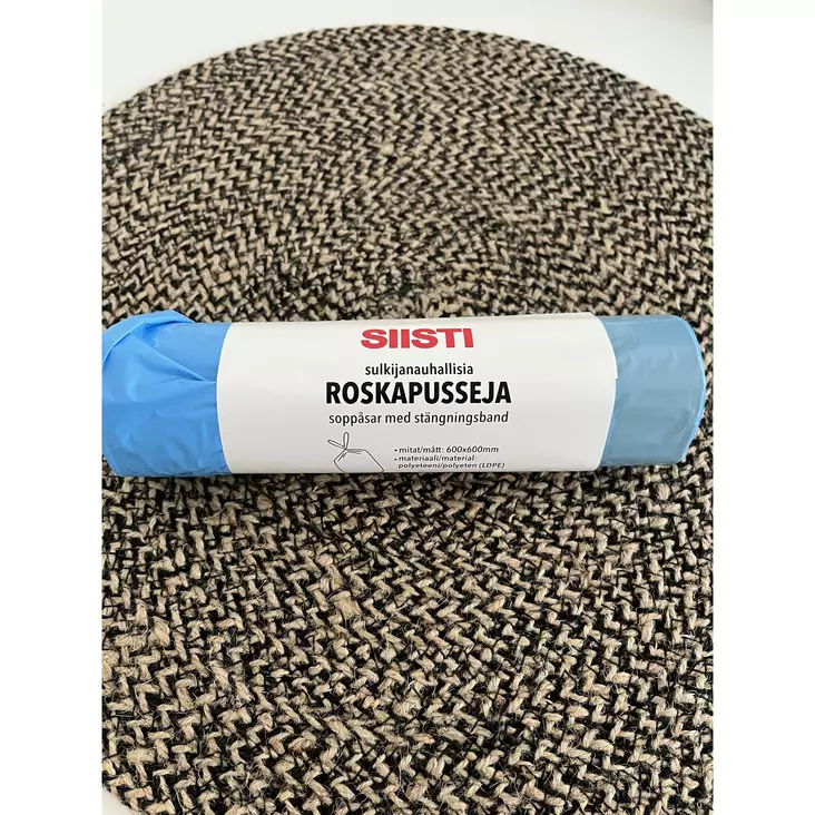 Roskapussi sulkijanauhalla 40 L 15 kpl/rll sininen SIISTI - Vahva LDPE-jätepussi (600x600 mm, 20 µm) - Siivousvälineet - 6438506028138 - 1