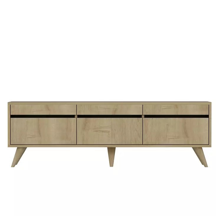 Sapphire Oak TV-taso - 100% Melamiinipinnoitettu Lastulevy, 150x30x48 cm, PVC-jalat, Tyylikäs ja Kestävä - TV-tasot - 8683742102328 - 1