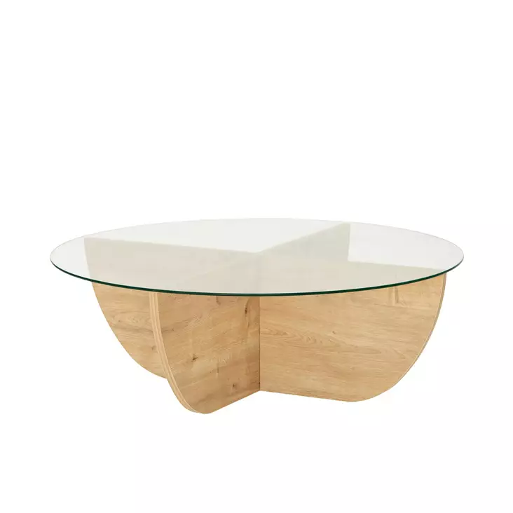 Sohvapöytä Sapphire Oak - 100% Karkaistu Lasi, Melamiinipinnoitettu Runkolevy, 90x90x30 cm, Tyylikäs ja Kestävä - Sohvapöydät - 8683742112198 - 1