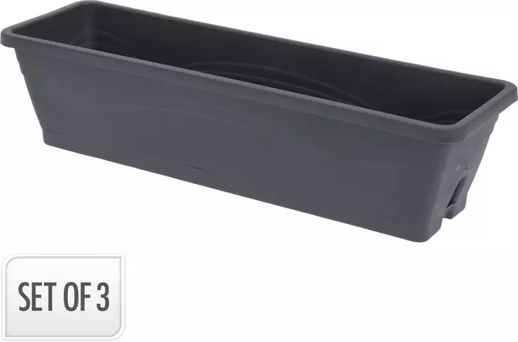 Suorakaiteen muotoinen istutuslaatikko muovia 50 cm tummanharmaa, 3 kpl - Ruukut - 3086960279158 - 1