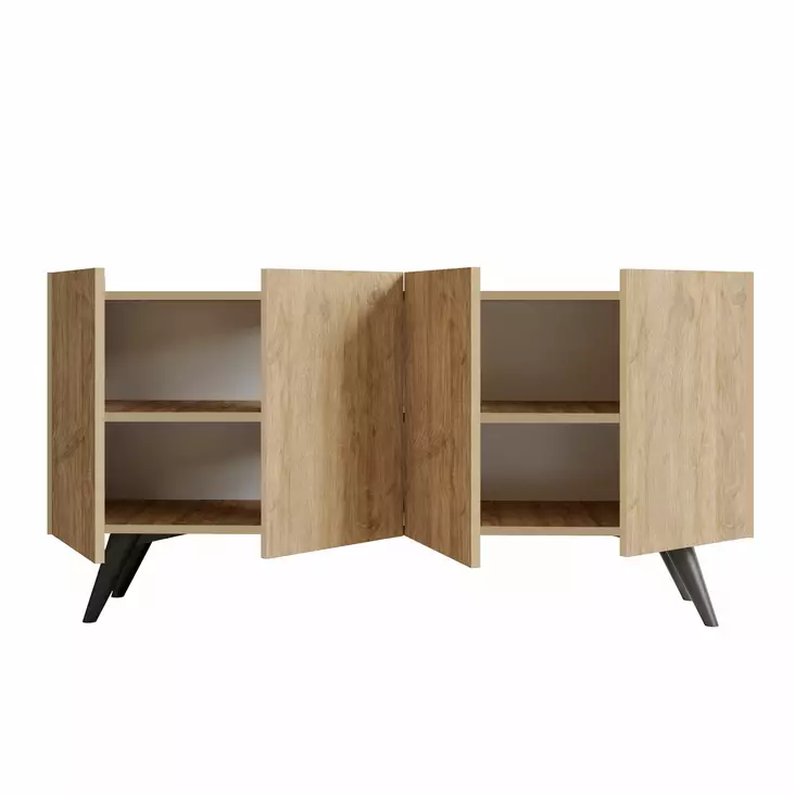 Tammi Konsoli - Moderni Huonekalu, 150x76x40 cm, 18 mm Melamiinipinnoitettu Lastulevy, Muovijalat, Useita Hyllyjä - Lipastot ja senkit - 8682870971448 - 1