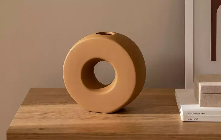 Tan Sävyn 100% Keraaminen Maljakko - Elegantti Sisustuselementti 20x8x19 cm - Täydellinen Lahja ja Keskipiste - Kukka-amppelit ja maljakot - 8684282979548 - 1