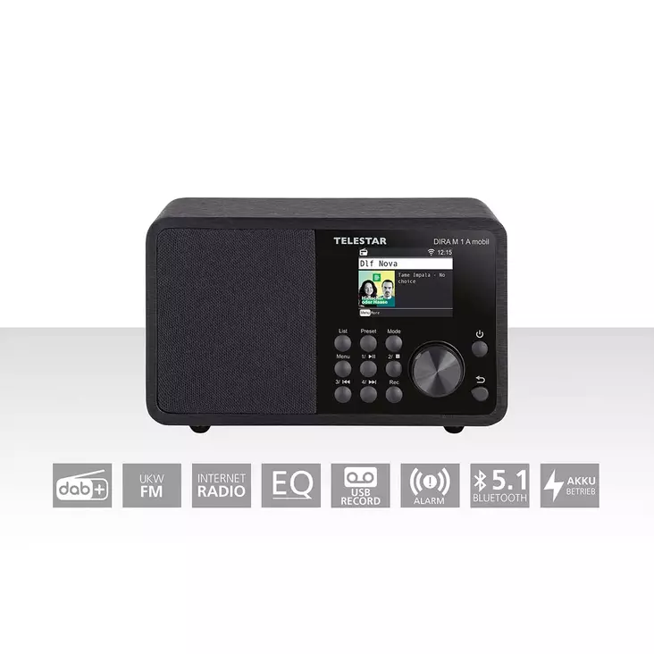 DIRA M 1 A Mobiili EWF Akkukäyttöinen mono monitoimiradio DAB+ / FM / Internet / Bluetooth Musta - Radiot ja MP3/4-soittimet - 4024035011028 - 10