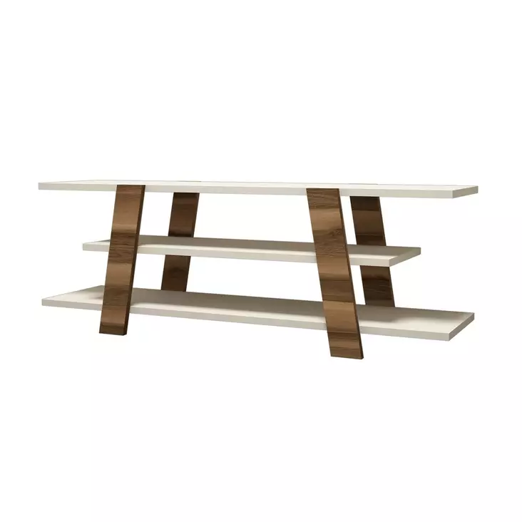 TV-taso, 100% Melamiinipinnoitettu, Pähkinä-Kerma, 120x42x33,6 cm, Useita Hyllyjä, Seinään Kiinnitettävä - TV-tasot - 8681875184648 - 1