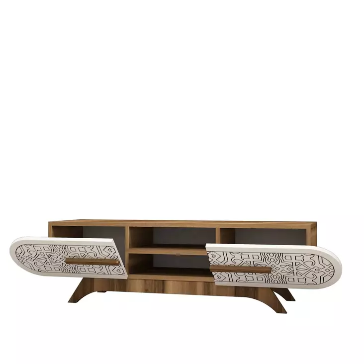 TV-taso, 145x37x37 cm, Pähkinä Valkoinen, 100% Melamiinipinnoitettu Lastulevy, Yksi Paketti, Tyylikäs ja Kestävä - TV-tasot - 8684282190998 - 1