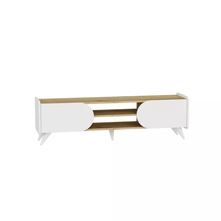 TV-taso Sapphire White - 100% Melamiinipinnoitettu Lastulevy, 18mm, 160x40x45cm, Moderni ja Tyylikäs Säilytysratkaisu - TV-tasot - 8684282596608 - 1
