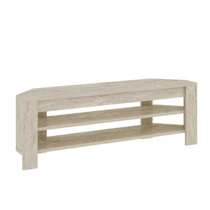 TV-taso, Travertiini, 100% Melamiinipinnoitettu Lastulevy, 120x40x30 cm, Useita Hyllyjä, Seinään Kiinnitettävä - TV-tasot - 8684283338788 - 1