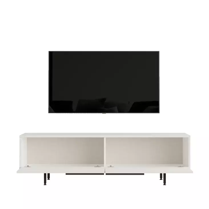 TV-taso, valkoinen, 100% melamiinipinnoitettu lastulevy, 18 mm, 160x45,1x35,5 cm, metallijalat, 1 paketti - TV-tasot - 8684282369028 - 1