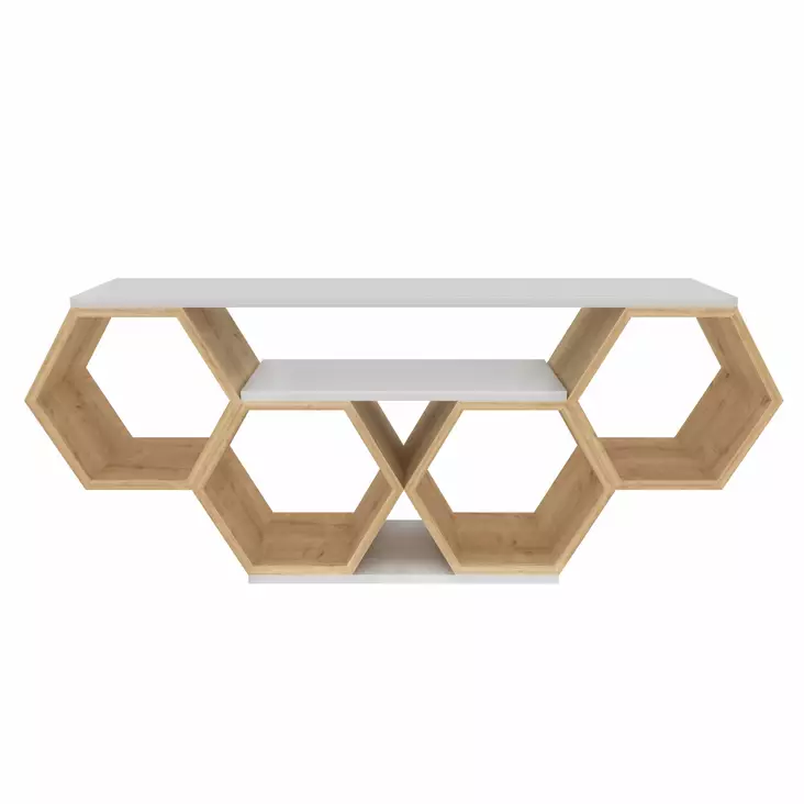 TV-taso, Valkoinen Sonomo, 100% Melamiinipinnoitettu, 18 mm, 140x29,6x55,5 cm, Tyylikäs ja Kestävä Huonekalu - TV-tasot - 8683743120918 - 1