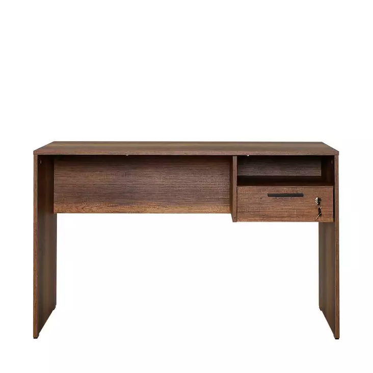 Työpöytä, Pähkinä, 100% Melamiinipinnoitettu Lastulevy, 120x75x60 cm, Useita Hyllyjä, Kiinnitettävä Seinäkiinnitys - Työpöydät - 8684283505708 - 1