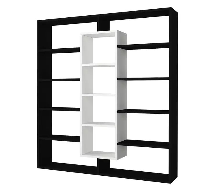Tyylikäs ja Toiminnallinen Kirjahylly - Musta Valkoinen, 100% Melamiinipinnoitettu, 125x135,7x22 cm, Useita Hyllyjä - Kirjahyllyt - 8681181351468 - 1