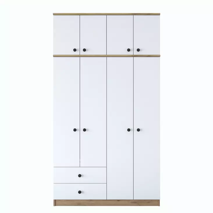 Vaatekaappi - Tyylikäs ja Toimiva Säilytysratkaisu, Pähkinä Valkoinen, 100% Melamiinipinnoitettu, 120x216,8x42,5 cm - Vaatekaapit - 8683742031598 - 1