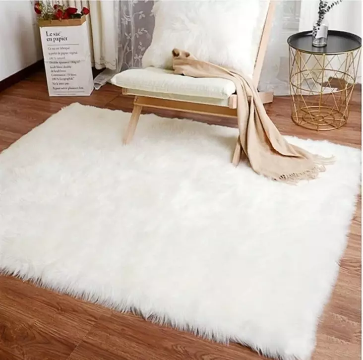 Valkoinen 100% Polyesteri Matto 75x150 cm - Antibakteerinen, Konepestävä, 5 cm Paksuus, 600 gr/m² - Pienet matot ja käytävämatot - 8684282513438 - 1