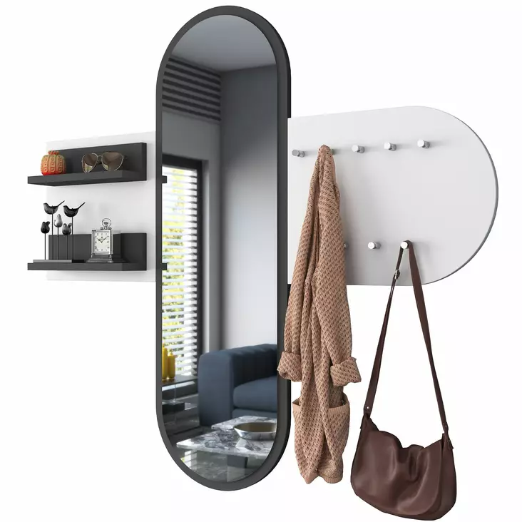 Valkoinen Hall Stand - Tyylikäs ja Toiminnallinen Säilytysratkaisu Eteiseen, 100% Melamiinipinnoitettu, 125x120x12 cm - Pöydät - 8682870696198 - 1