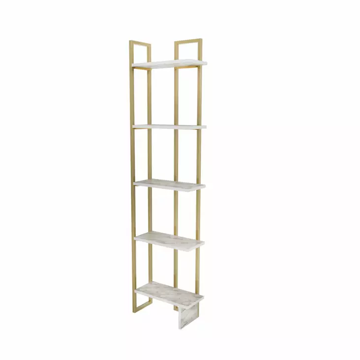 Valkoinen ja Kultainen Kirjahylly - 100% Melamiinipinnoitettu Lastulevy, Metallirunko, 45,2x21,6x180 cm, 25 kg Kantavuus - Kirjahyllyt - 8683743117888 - 1