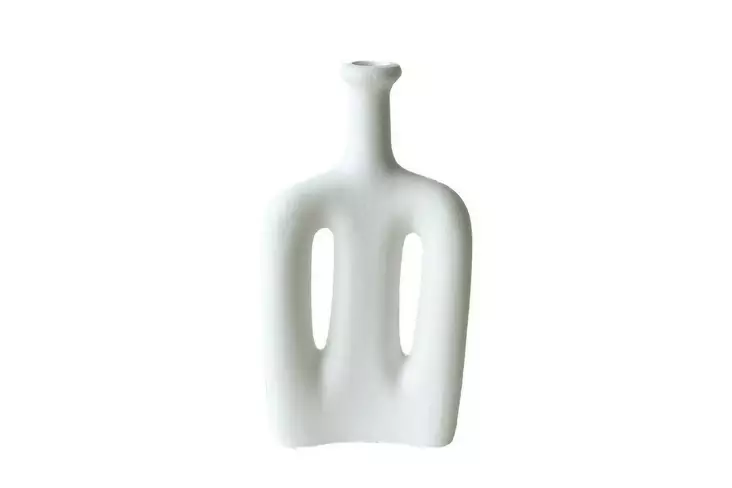 Valkoinen Keraaminen Maljakko 15x5x27 cm - Tyylikäs Sisustuselementti Kodin Koristeluun ja Luovuuden Vapauttamiseen - Kukka-amppelit ja maljakot - 8684282979128 - 1