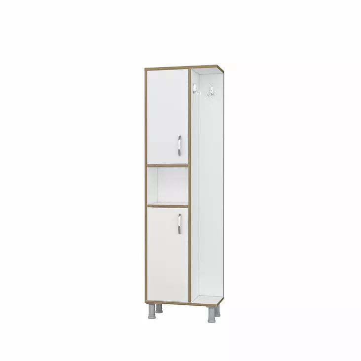 Valkoinen Kylpyhuonekaappi - 100% Melamiinipinnoitettu Lastulevy, 18 mm, 48x160x25 cm, Useita Hyllyjä, Seinään Kiinnitettävä - Kylpyhuonekalusteet - 8683743303328 - 1