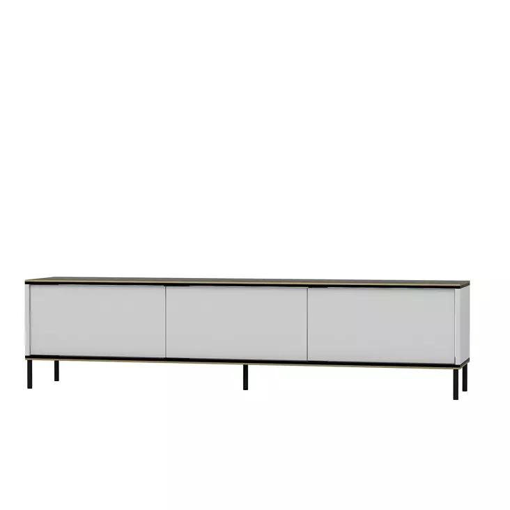 Valkoinen TV-taso 180x45,2x35 cm - Kestävä 100% Melamiinipinnoitettu Lastulevy, Useita Hyllyjä, Seinään Kiinnitettävä - TV-tasot - 8684282041658 - 1