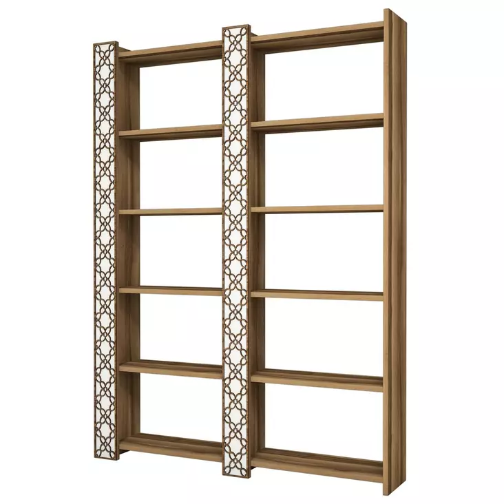 Walnut White Kirjahylly - 100% Melamiinipinnoitettu, 18mm Paksuus, 4mm CNC Relief, Muovijalat, 124,6x170x24,2cm - Hyllyt ja naulakot - 8681875183498 - 1