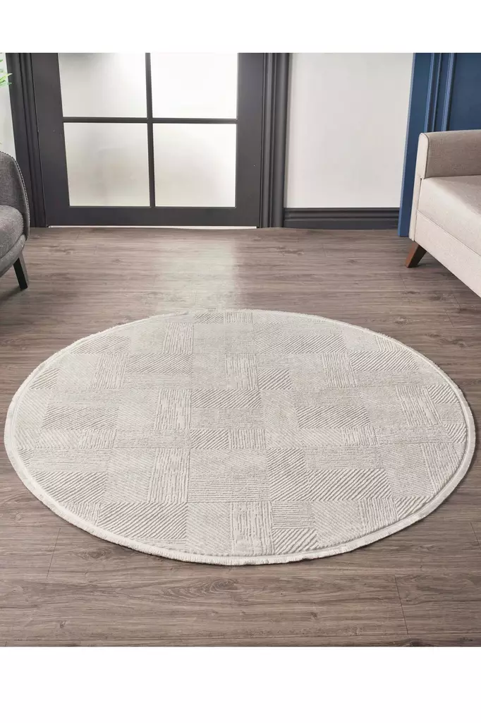 Ylellinen Cream Matto 120x120 - Pehmeä ja Kestävä Polypropeeni/Polyesteri, 9mm Nukka, Helppohoitoinen - Pyöreät matot - 8684282012658 - 1