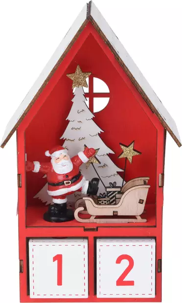 Adventtikalenteri puinen Talo led valolla - Joulukoristeet ja -tekstiilit - 8719987716539 - 2
