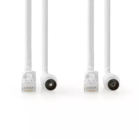 Coax & Cat6 yhdistelmäkaapeli | IEC (Coax) Uros / RJ45 uros | IEC (Coax) Naaras / RJ45 uros | Niklattu | RG58 | 75 Ohm | Tuplasuojattu | 3.00 m | Pyöreä | PVC | Valkoinen | Label - Antennikaapelit - 5412810426409 - 10