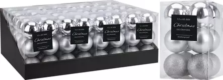 Kuusenpallot 12 kpl hopea - Joulukoristeet ja -tekstiilit - 8719202605099 - 1