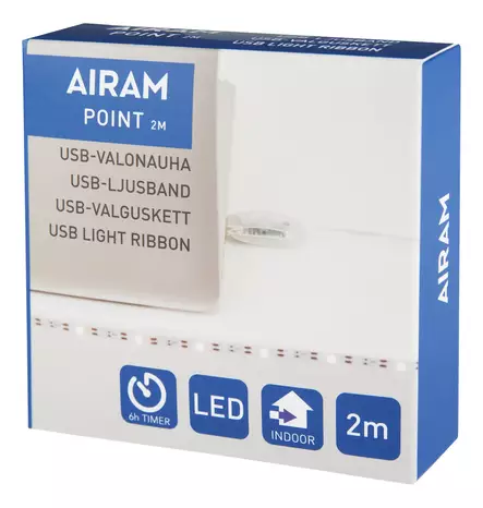 Point usb valonauha 2 m 60 led timer Airam myyntipakkaus - Valonauhat - 6435200246929 - 1