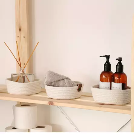 Ecru Värinen 100% Puuvillainen Juteköysi Kori Setti (3 kpl) - Käsintehty Pöytäjärjestäjä 15x15x6 cm - Säilytyslaatikot ja korit - 8683742917069 - 1