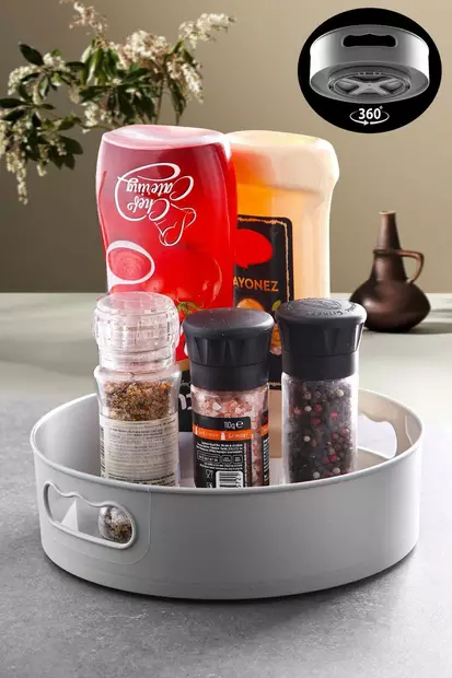 Keittiötarjotin Harmaa 100% Muovi 360° Kääntyvä 22x7 cm BPA-vapaa Ei Astianpesukone- tai Mikroaaltouunikelpoinen - Tarjoiluastiat - 8683342632539 - 1