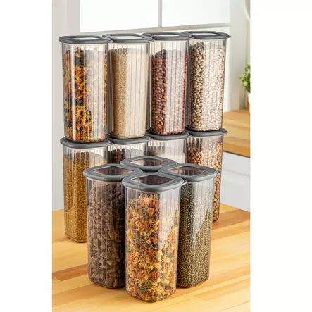 Keittiötarvikkeet: 12-osainen Säilytyslaatikko Setti, BPA-vapaa, Konepesun Kestävä, Anthracite, 10x10x24,5 cm - Eväsrasiat ja ruoansäilytysastiat - 8684282831679 - 2