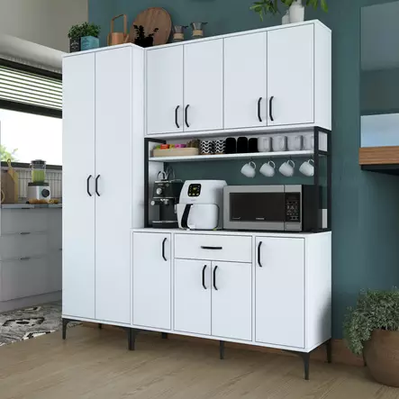 Monikäyttöinen Kaappi - Valkoinen, 180x198,6x40 cm, 100% Melamiinipinnoitettu E1 Laatu Lastulevy, 18 mm Paksuus - Kaapit ja lipastot - 8684282481089 - 2