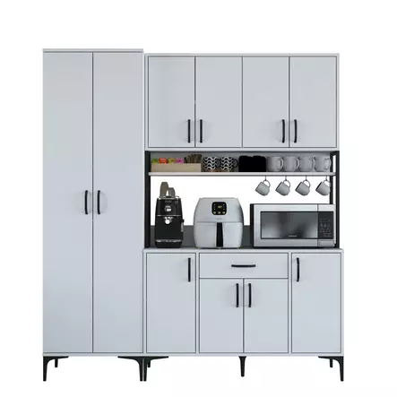 Monikäyttöinen Kaappi - Valkoinen, 180x198,6x40 cm, 100% Melamiinipinnoitettu E1 Laatu Lastulevy, 18 mm Paksuus - Kaapit ja lipastot - 8684282481089 - 1