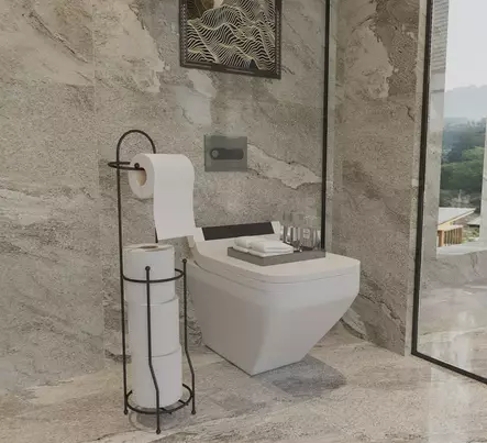 Musta Metallinen WC-paperiteline - Kestävä ja Tyylikäs, Koko 15,5 x 15 x 66,5 cm, Ei Astianpesukoneeseen - Kylpyhuonetarvikkeet - 8683742916239 - 1