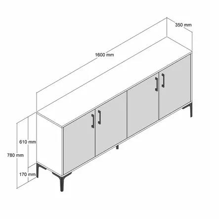 Teollinen Konsoli - 160x78x35 cm - Pähkinä Musta Marmori - 100% Melamiinipinnoitettu - Metallijalat - Useita Hyllyjä - Lipastot ja senkit - 8683743027859 - 1