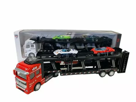 Truck king metallinen autonkuljetusrekka + 3 pikkuautoa, ikäsuositus 3+ - Ajoneuvolelut - 6438484016899 - 1