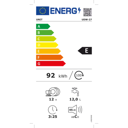 UnitUDW-27 astianpesukone 60cm, Energialuokka E - Astianpesukoneet - 9007148211139 - 0