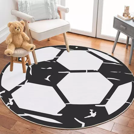 Valkoinen Konepestävä Antibakteerinen Matto 100x100 cm - Puuvilla/Polyesteri, Digitaalinen Painatus, Liukumaton Alapuoli - Pyöreät matot - 8683743502349 - 2