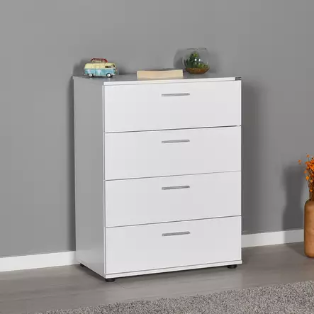 Valkoinen Lipasto 4 Vetolaatikolla - 100% Melamiinipinnoitettu Lastulevy, 73x96x44 cm, Kiinnitettävissä Seinäkiinnityksellä - Lipastot ja senkit - 8682870657779 - 2