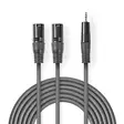 Balansoitu Audiojohto | 2x XLR 3-Pin uros | 3.5 mm uros | Niklattu | 1.50 m | Pyöreä | PVC | Tummanharmaa | Pahvikotelo - Audiokaapelit - 5412810295869 - 1