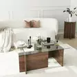 Walnut-värinen sohvapöytä: 100% karkaistu lasi, melamiinipinnoitettu runko, 105x40x65 cm, tyylikäs ja kestävä - Sohvapöydät - 8683342979139 - 2