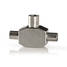 Satelliitti- ja antenni-sovitin | 2x koaksiaali uros | IEC (Coax) Naaras | Niklattu | 75 Ohm | T-jakaja | Metalli | Valkoinen | 1 kpl | Laatikko - Antenniliittimet ja adapterit - 5412810265619 - 8