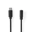 USB-C Sovitin | USB 2.0 | USB-C Uros | 3.5 mm naaras | 1.00 m | Pyöreä | Niklattu | PVC | Musta | Laatikko - Tietokone ja verkko - 5412810406869 - 1