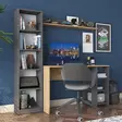 Työpöytä ja Kirjahylly Yhdistelmä - 100% Melamiinipinnoitettu Lastulevy - Pähkinä Antrasiitti - Mitat: 160x161,8x45 cm - Työpöydät - 8683742031819 - 3