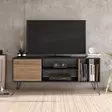 Moderni TV-taso, 140 cm, Pähkinä/Musta, 100% Melamiinipinnoitettu, Metallijalat, Useita Hyllyjä, Kiinnitettävissä Seinäälle - TV-tasot - 8681875670479 - 3